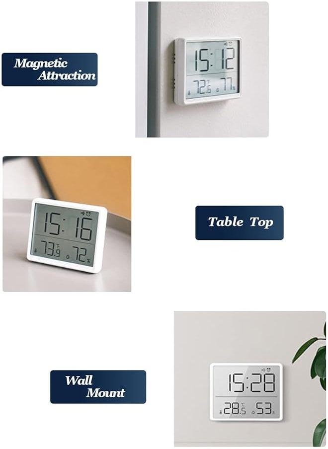 Smart Digital Alarm Clock W Magnetic Attraction Indoor Temperature Humidity Hd Screen Hour Date Battery Operated White