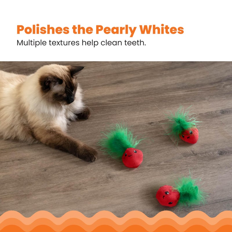 Catstages Strawbabies 3-Pack Catnip Cat Toys for Dental Health, Feather & Crinkle Teething Toys for Kittens and Indoor Cats, Interactive Play, Pink - Image 4