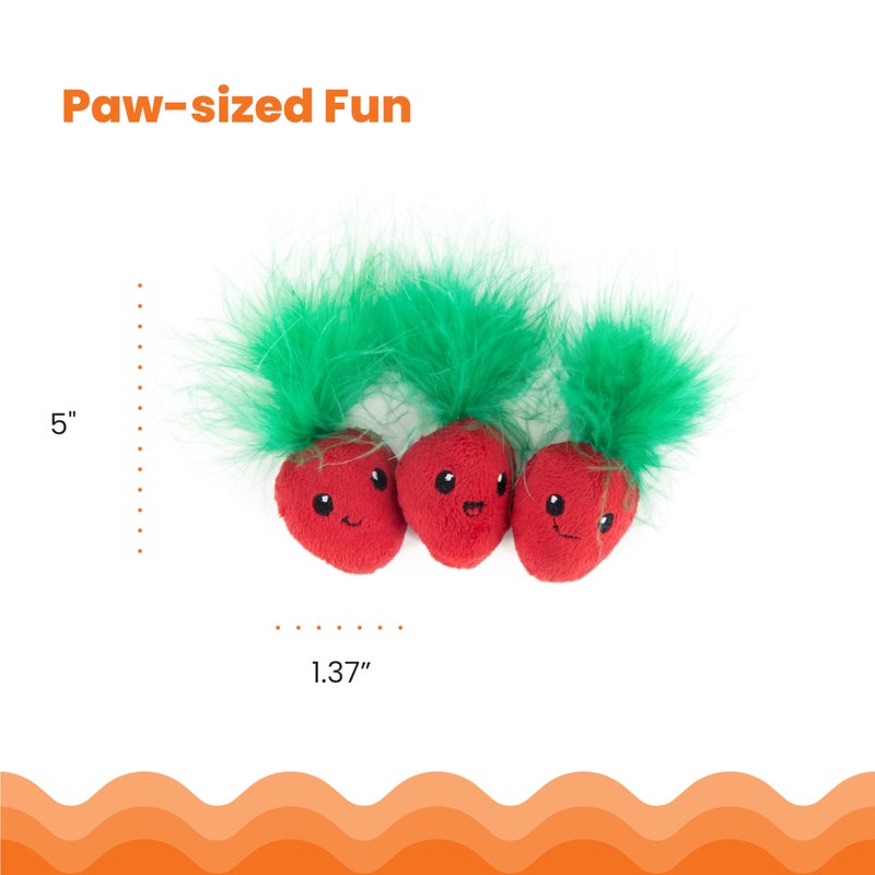 Catstages Strawbabies 3-Pack Catnip Cat Toys for Dental Health, Feather & Crinkle Teething Toys for Kittens and Indoor Cats, Interactive Play, Pink - Image 5
