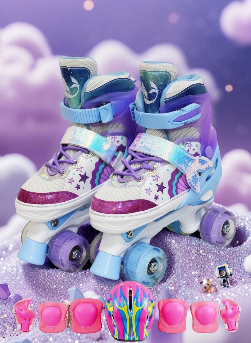 EASY FUTURE Adjustable Size Double Row 4 Wheel Skates for Indoor Outdoor Boys Girls with Flashing Wheels Roller Skates for Kids 2 Colors 2 Sizes to Choose NO.1303 - Image 1