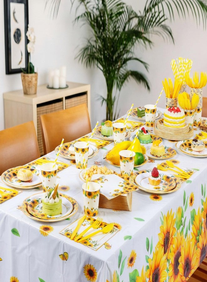 Potchen 452 Pcs Themes Party Supplies Decorations for 50 Guests, Paper Plates Napkins Cups Tablecloth Cutlery Straws for Birthday Baby Shower Party Decorations(Yellow,Sunflower) - Image 5