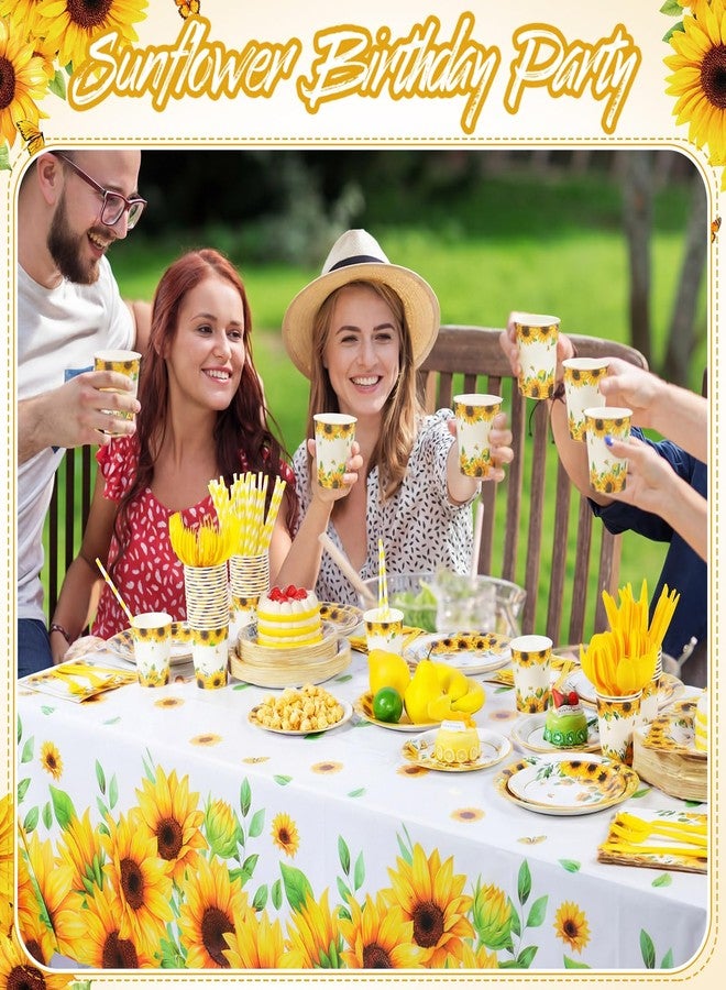Potchen 452 Pcs Themes Party Supplies Decorations for 50 Guests, Paper Plates Napkins Cups Tablecloth Cutlery Straws for Birthday Baby Shower Party Decorations(Yellow,Sunflower) - Image 4