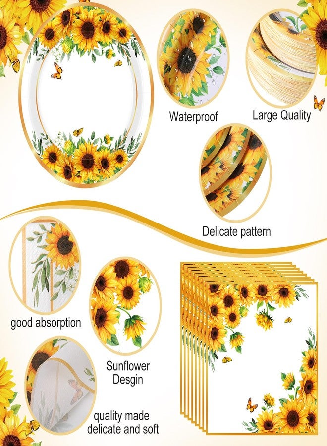 Potchen 452 Pcs Themes Party Supplies Decorations for 50 Guests, Paper Plates Napkins Cups Tablecloth Cutlery Straws for Birthday Baby Shower Party Decorations(Yellow,Sunflower) - Image 3