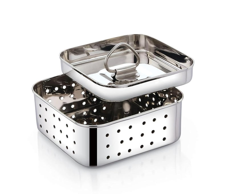 faas faas Stainless Steel 450ml Large Square PaneerTofuSprout Press Mould Maker Strainer Dimension 125x125x4 cm Silver  - Image 1