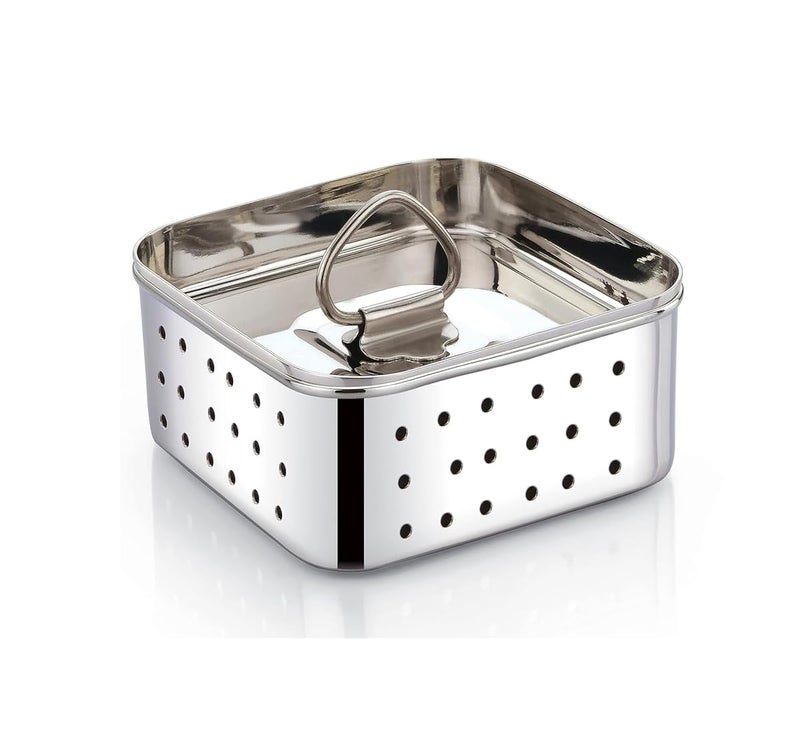 faas faas Stainless Steel 450ml Large Square PaneerTofuSprout Press Mould Maker Strainer Dimension 125x125x4 cm Silver  - Image 4