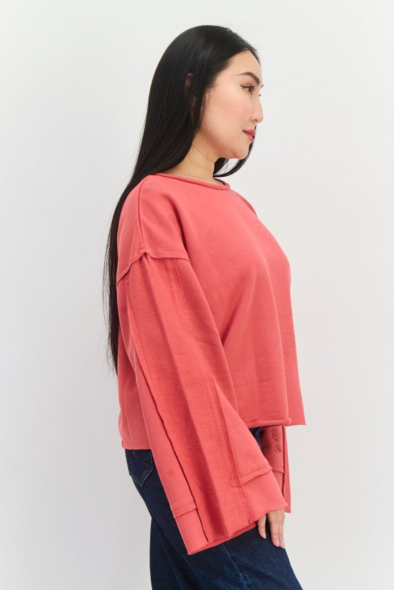 TRIBE OF 6 Women Round Neck Embroidered Logo Long Sleeve Sweatshirt, Red - Image 3