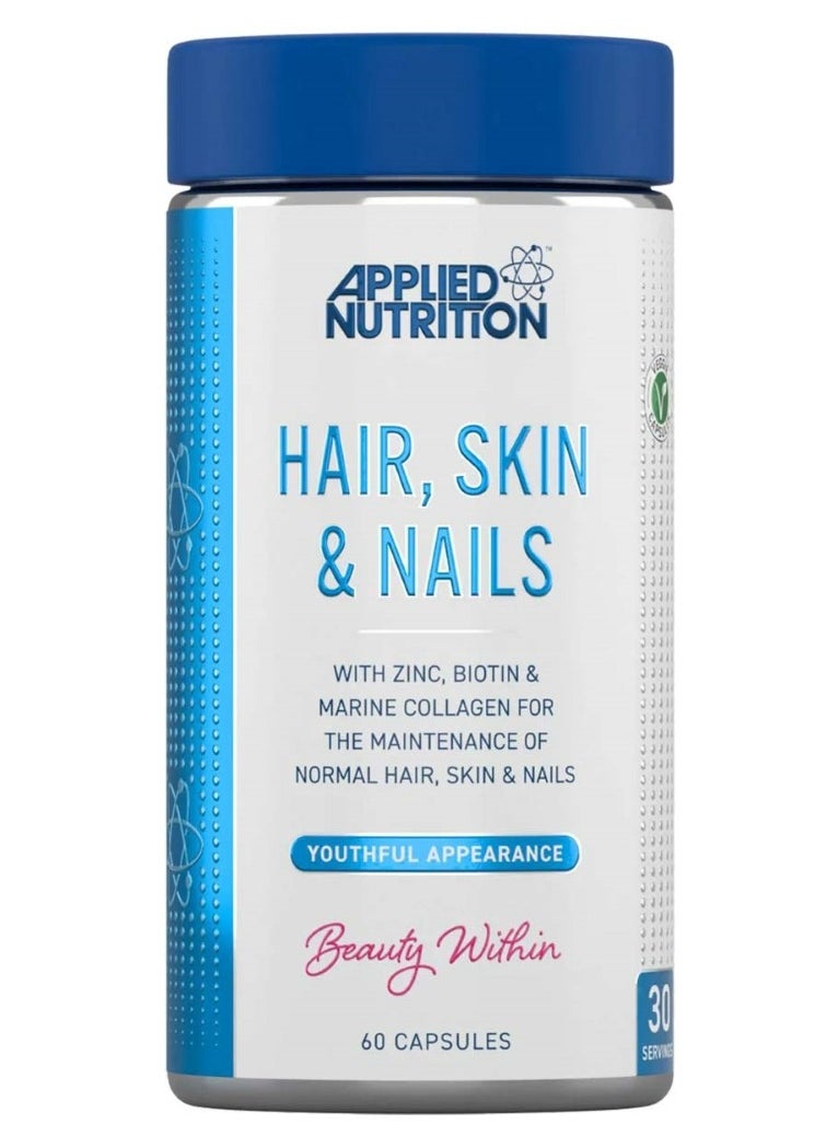 Applied Nutrition Hair, Skin, Nails - ZINC, Biotin & Marine Collagen  (60 Capsules - 30 Servings)  - Image 1