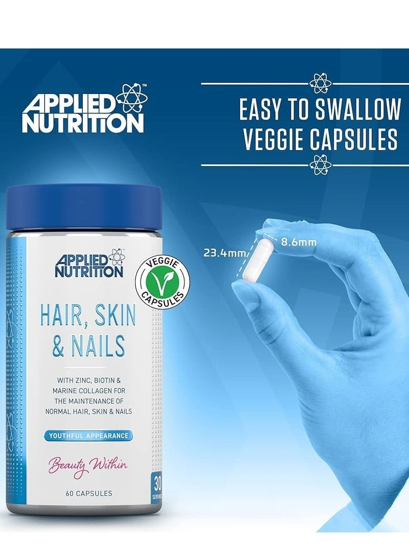 Applied Nutrition Hair, Skin, Nails - ZINC, Biotin & Marine Collagen  (60 Capsules - 30 Servings)  - Image 4