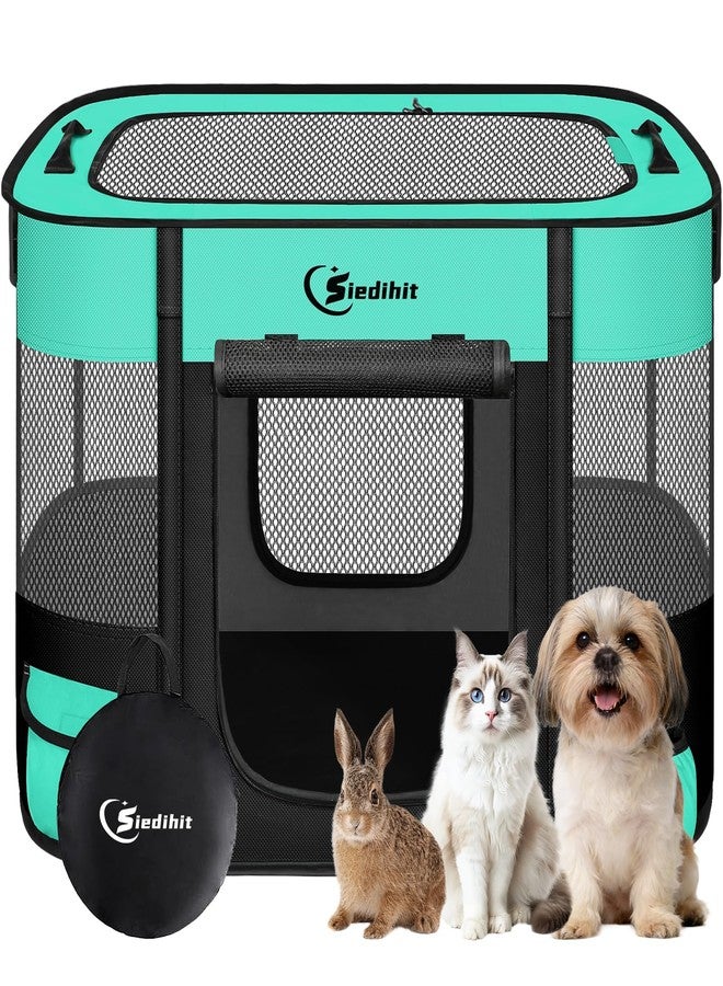 Siedihit Dog Playpen,Cat Pet Puppy Pen,Portable Playpens for Dogs Indoor Outdoor Travel Camping Use,Foldable Dog Kennel Tent Crate for Rabbit Small Animals with Carrying Case (Green, Small) - Image 1