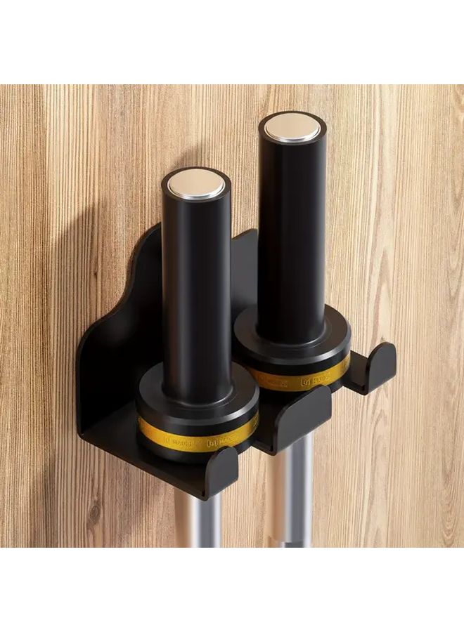 Black Barbell Hanger Wall Rack 2 Hooks Vertical Mount Space Saving Gym Storage - Image 2