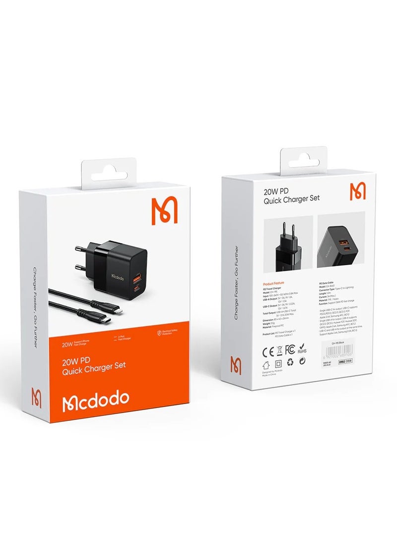 Mcdodo - Charger Hydrogen Series 20W + Cable Greased Lightning Series PD Type-c to Lightning 1.2m - Image 1