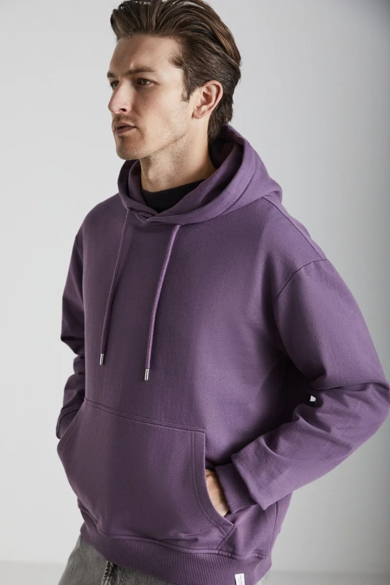جريميلانج Yokohama Men's Polar Fleece Soft Regular Kangaroo Pocket Hooded Purple Sweatshirt