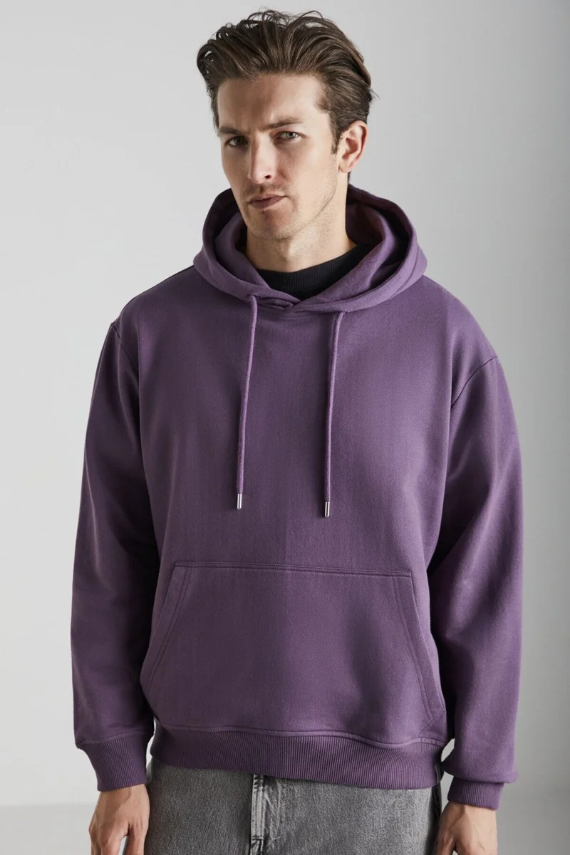 جريميلانج Yokohama Men's Polar Fleece Soft Regular Kangaroo Pocket Hooded Purple Sweatshirt