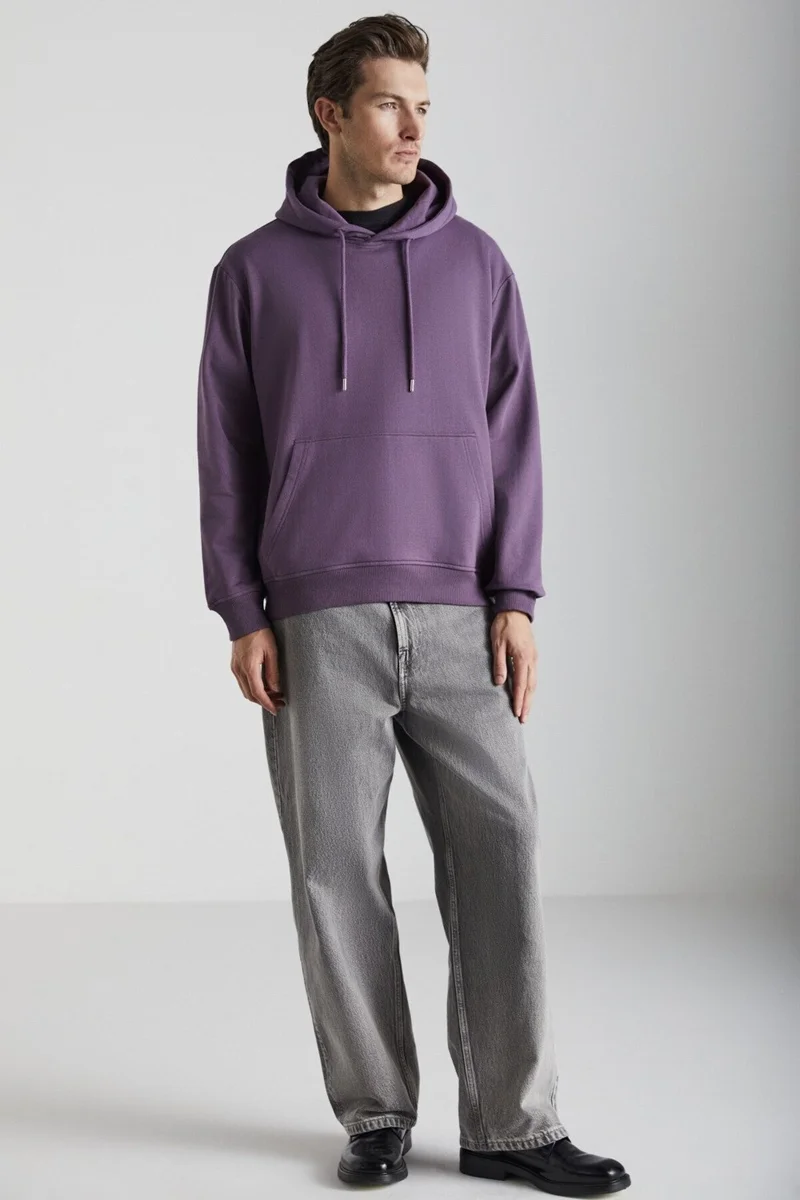 جريميلانج Yokohama Men's Polar Fleece Soft Regular Kangaroo Pocket Hooded Purple Sweatshirt