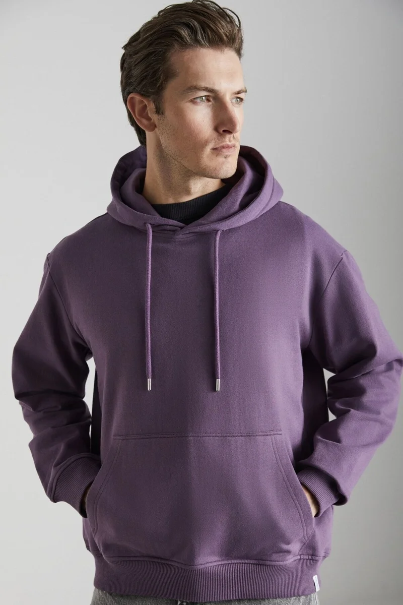 جريميلانج Yokohama Men's Polar Fleece Soft Regular Kangaroo Pocket Hooded Purple Sweatshirt