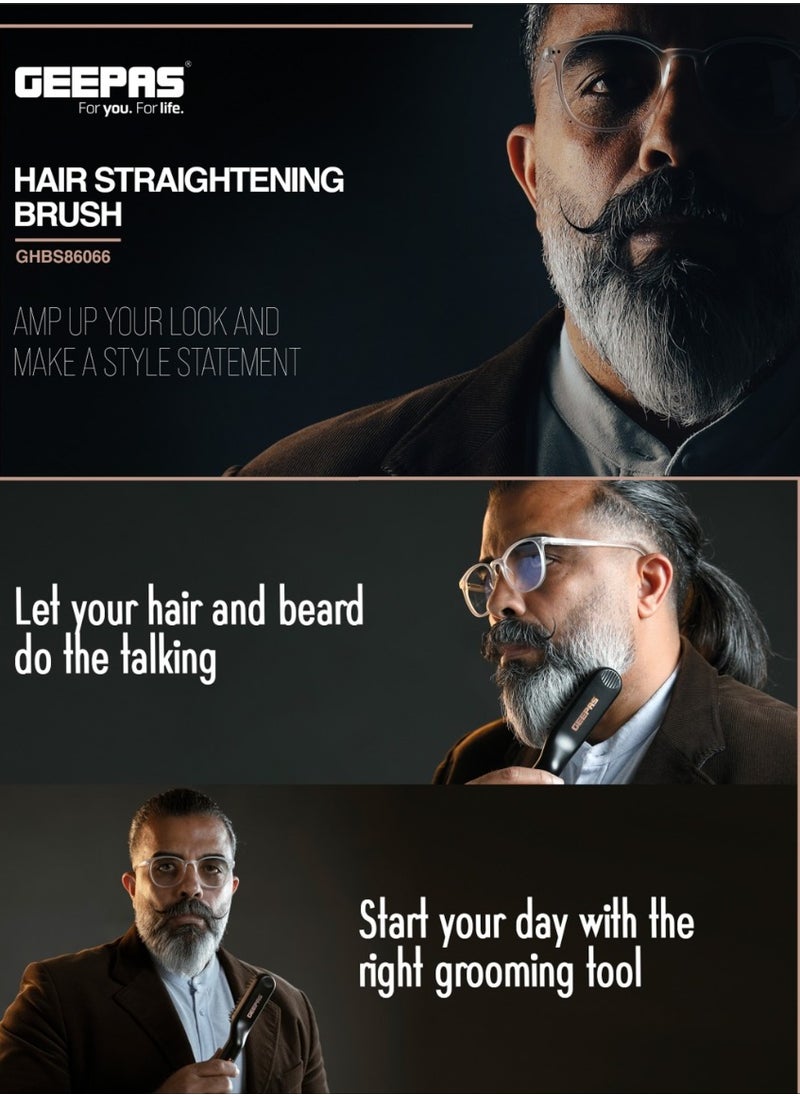 GEEPAS - Hair and Beard Straightening Brush- GHBS86066 Smooth and Comb-Like Design for Beard & Hair, Perfect For Salon And At Home Styling - Image 1