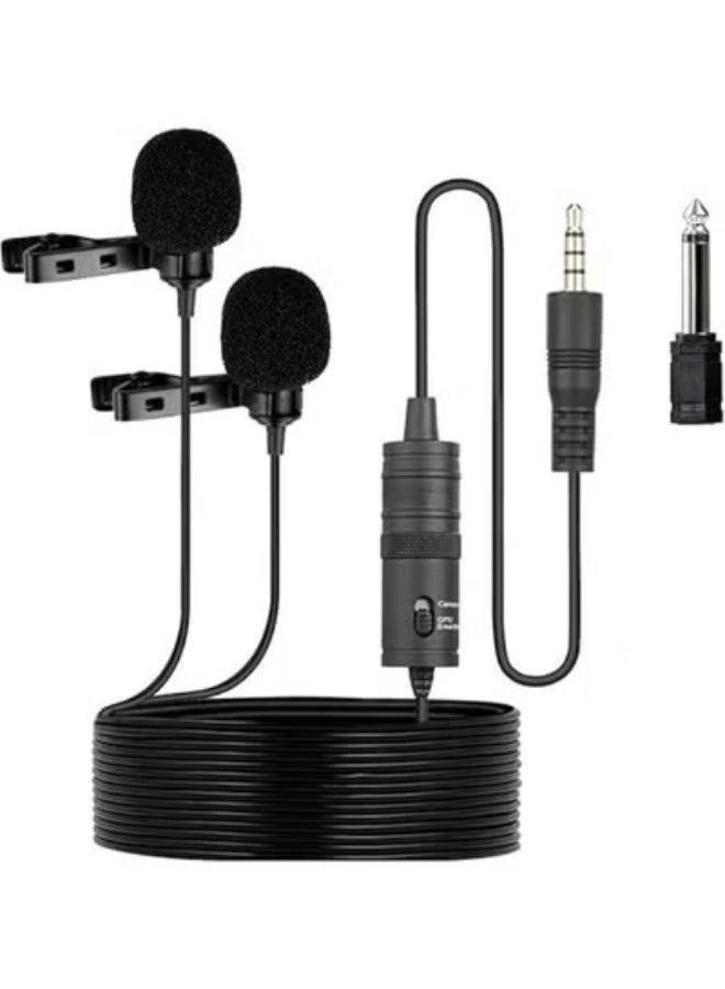 Universal Dual-Head Lavalier Microphone - Clip-on Lapel Mic with 1/8" Adapter - High-Quality Audio for iPhone, DSLR Camera, PC & YouTube Video - Image 1