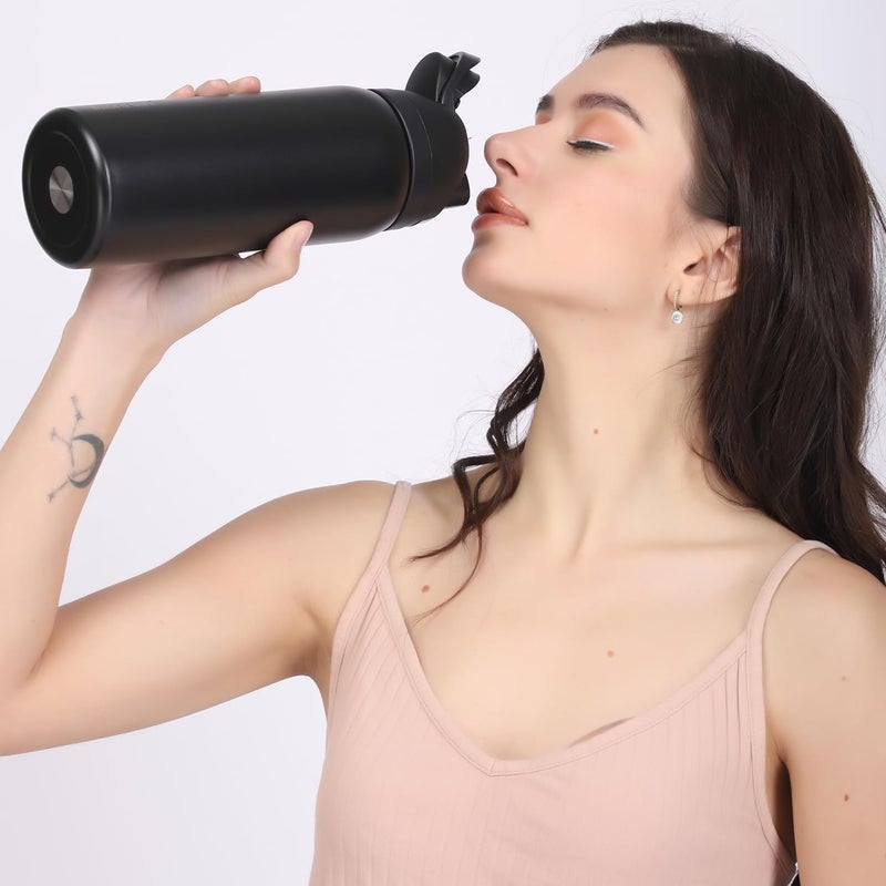 NowExp NowExp Premium FreeSip 2in1 LeakProof Insulated Stainless Steel Water Bottle with Secure Carry Handle Versatile for School Office Gym Home Outdoor Use 900ml Black  - Image 2