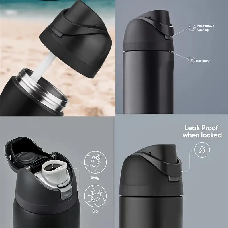 NowExp NowExp Premium FreeSip 2in1 LeakProof Insulated Stainless Steel Water Bottle with Secure Carry Handle Versatile for School Office Gym Home Outdoor Use 900ml Black  - Image 3
