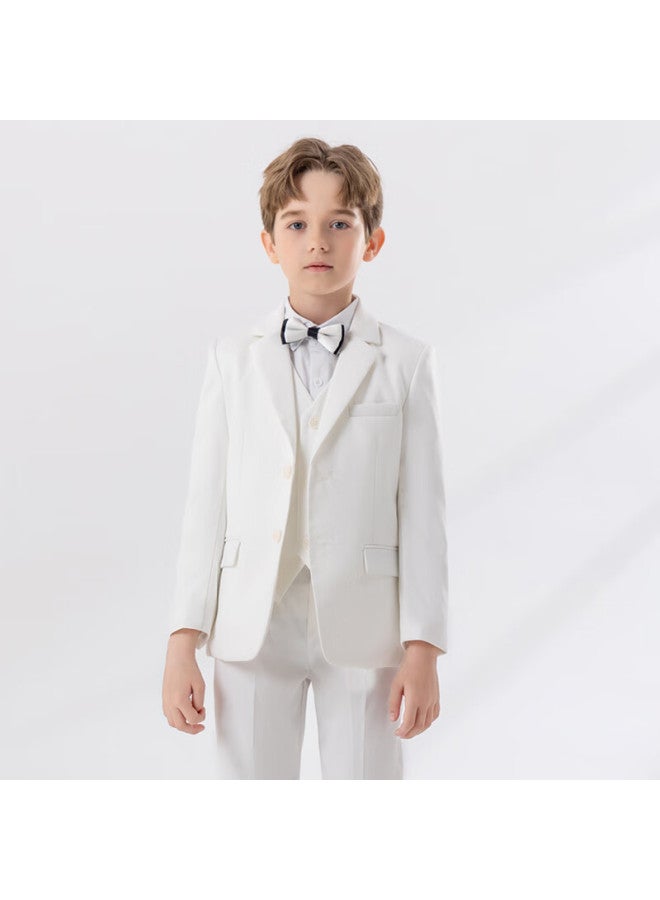 Luobobeibei Children's Small Suit, White Gentleman Suit, Boys' Birthday Flower Boy Performance Dress, White Four-piece Set, Size 140 - Image 5
