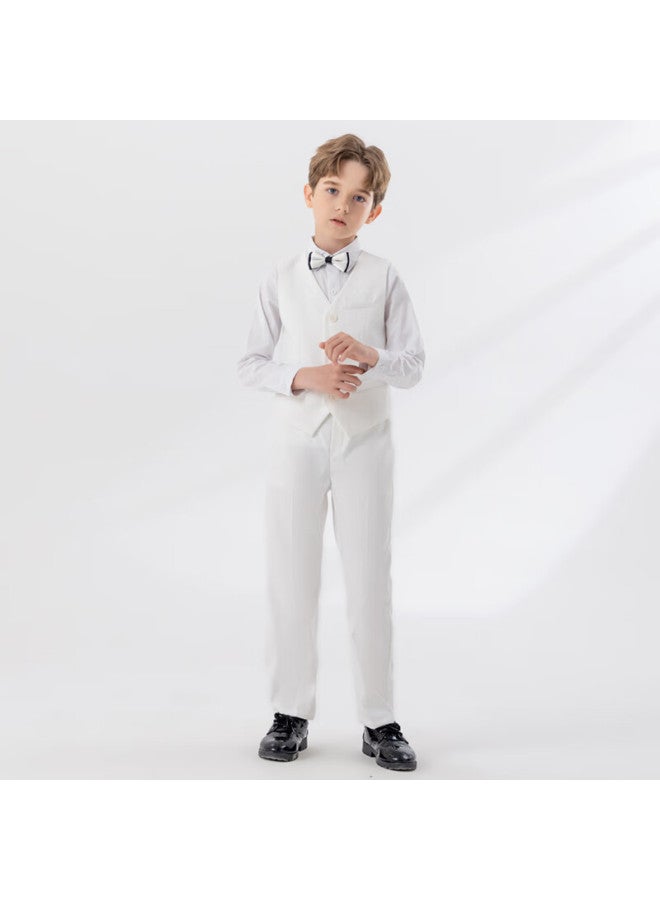 Luobobeibei Children's Small Suit, White Gentleman Suit, Boys' Birthday Flower Boy Performance Dress, White Four-piece Set, Size 140 - Image 4