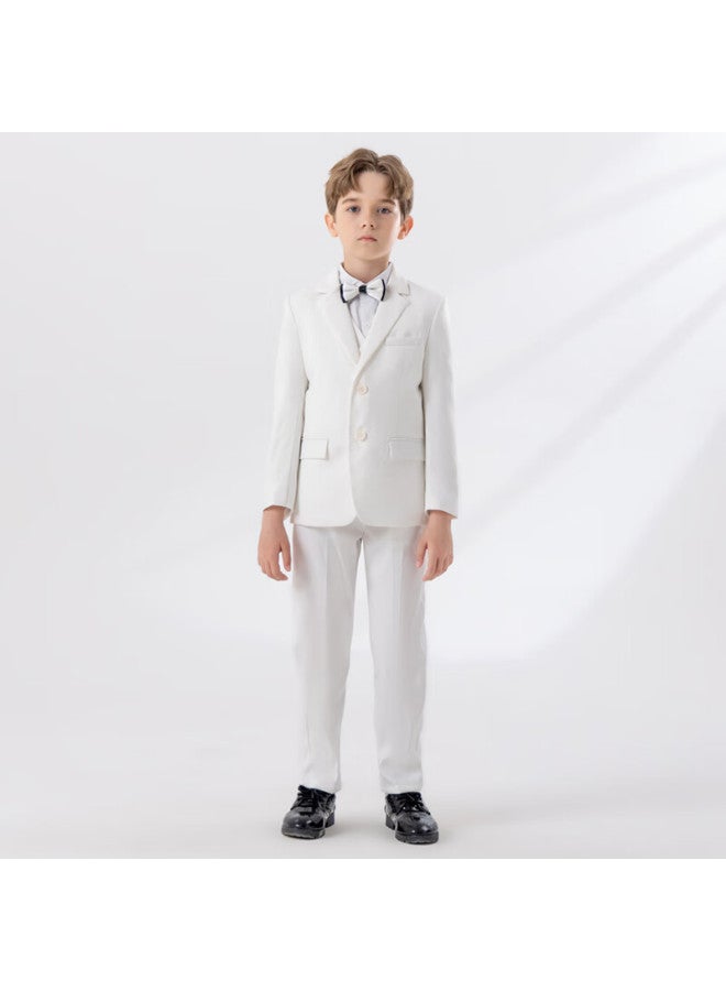 Luobobeibei Children's Small Suit, White Gentleman Suit, Boys' Birthday Flower Boy Performance Dress, White Four-piece Set, Size 140 - Image 3