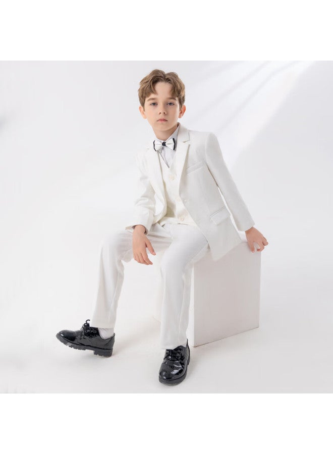 Luobobeibei Children's Small Suit, White Gentleman Suit, Boys' Birthday Flower Boy Performance Dress, White Four-piece Set, Size 140 - Image 2