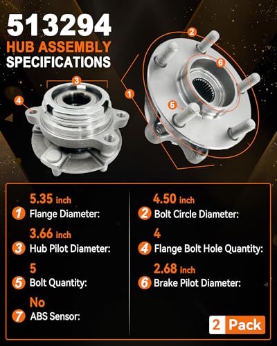 Aspligo 2Pcs 513294 Front Wheel Bearing Hub Assembly Compatible with Nissan Altima 2007 2008 2009 2010 2011 2012 (2.5L 4-Cylinder Models Only), 5 Lug w/ABS - Image 2