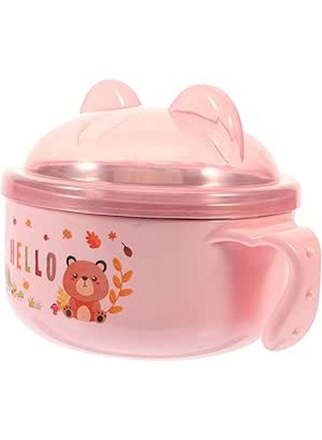 Double Handle Stainless Steel Kids Food Bowl With Lid For Boys And Girls - Image 1