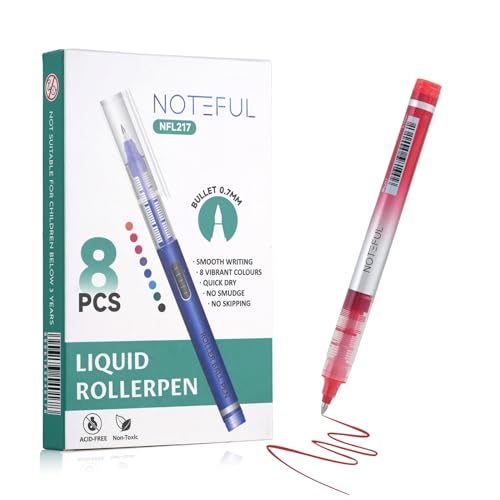 NOTEFUL Liquid Ink Rollerball Pens, Multi colored 0.7mm Medium Point Tip, Rolling pen for Drawing, Coloring, Journaling and Smooth Writing (8 Pcs) (Multicolor) - Image 2