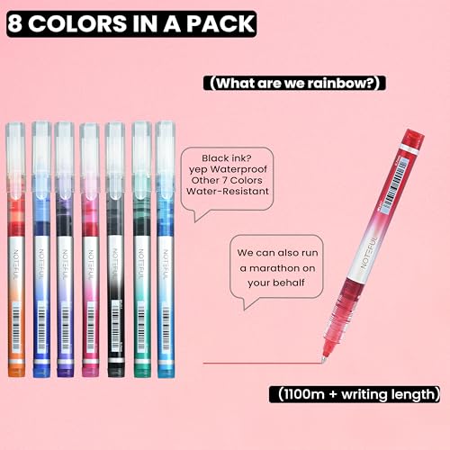 NOTEFUL Liquid Ink Rollerball Pens, Multi colored 0.7mm Medium Point Tip, Rolling pen for Drawing, Coloring, Journaling and Smooth Writing (8 Pcs) (Multicolor) - Image 5