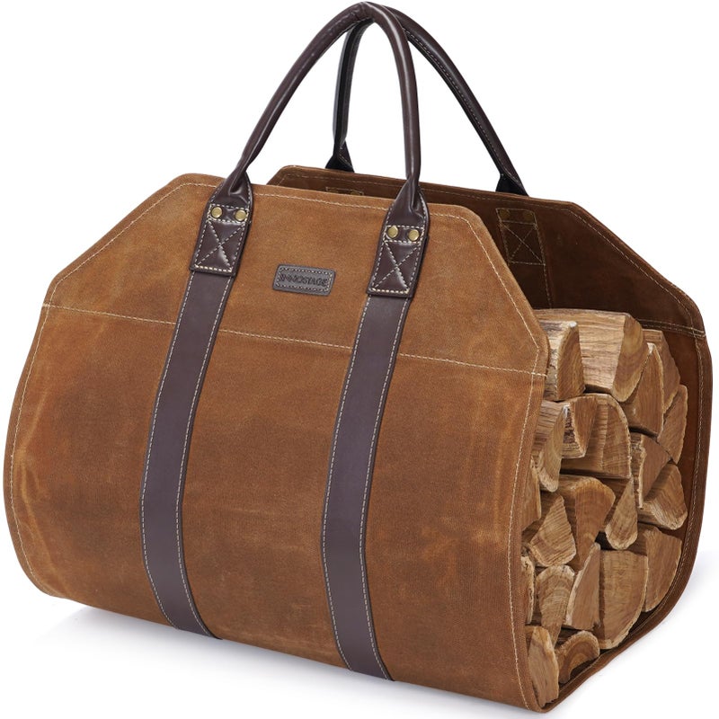 INNO STAGE Canvas Log Carrier Bag,Durable Wood Tote,Fireplace Stove Accessories,Extra Large Firewood Holder with Handles for Camping (Rust) - Image 1