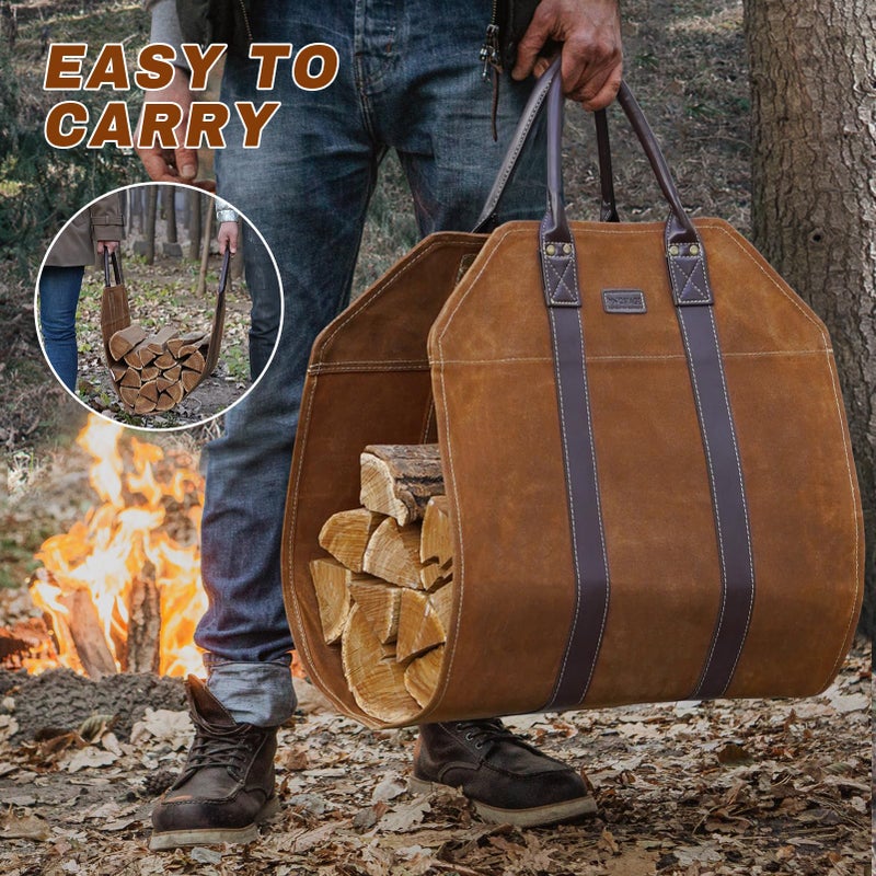 INNO STAGE Canvas Log Carrier Bag,Durable Wood Tote,Fireplace Stove Accessories,Extra Large Firewood Holder with Handles for Camping (Rust) - Image 5