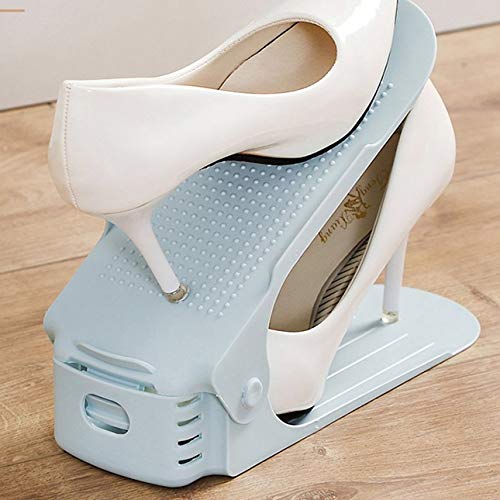 Luxafare Adjustable Double Step Plastic Shoe Rack Shoe Organizer Multi Colour 1 Set 6 Piece