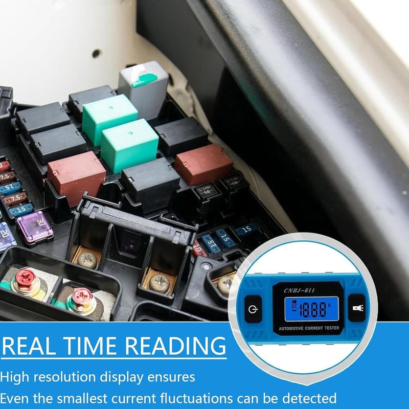 جهاز اختبار تيار سيارات عالي الدقة مزود بشاشة LCD مضيئة باللون الأزرق لقراءة واضحة، مناسب لجميع أنواع السيارات، أداة تشخيص دوائر السيارات سهلة الاستخدام. - Image 5