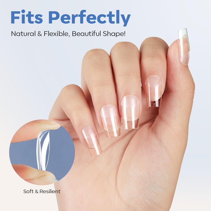 modelones Short Square Nail Tips, Pre-shaped Soft Gel Tips Fake Nails False Acrylic Clear Full Cover Press on Extension Gel Kit Manicure DIY at Home 216PCS 12Sizes - Image 4