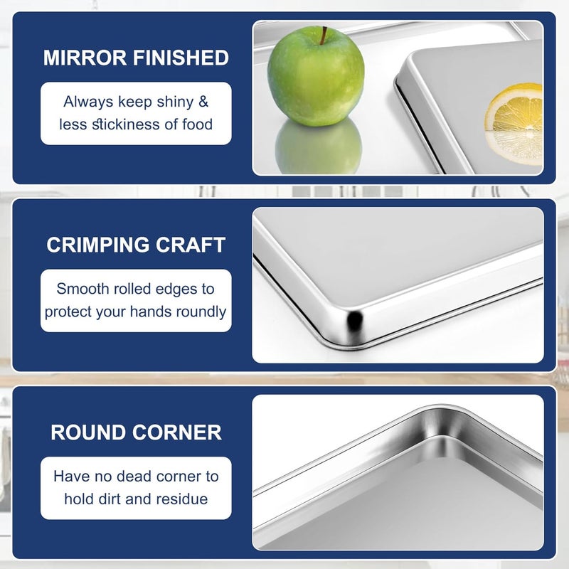 P&P CHEF 12.5 Inch Baking Cookie Sheet, Oven Pan Tray Stainless Steel Sheet Pan for Kitchen, Oven Bakeware for Multi Uses, Shiny Look & Dishwasher Safe, Healthy & Heavy Duty, 1Pc - Image 3