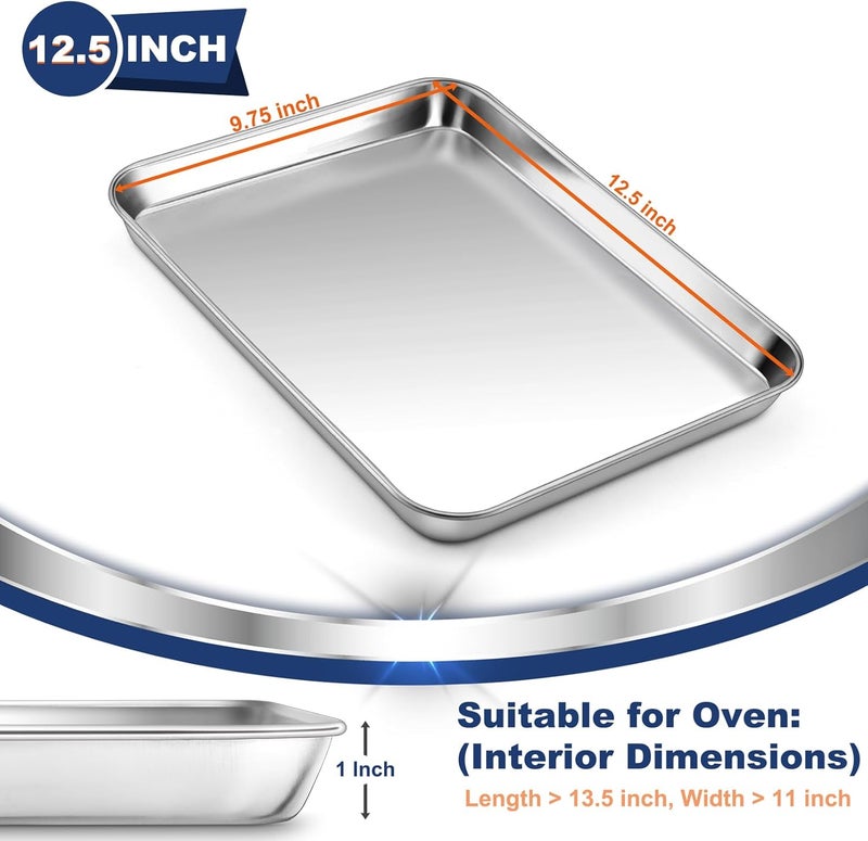 P&P CHEF 12.5 Inch Baking Cookie Sheet, Oven Pan Tray Stainless Steel Sheet Pan for Kitchen, Oven Bakeware for Multi Uses, Shiny Look & Dishwasher Safe, Healthy & Heavy Duty, 1Pc - Image 2