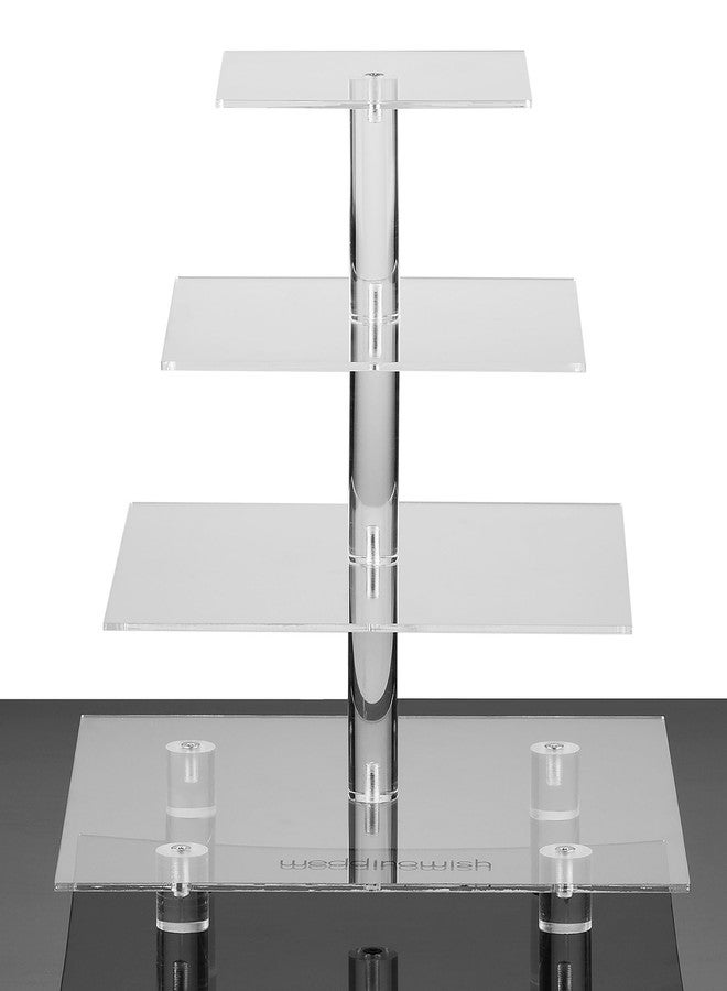 حامل كب كيك أكريليك، حامل عرض حلويات شفاف بقاعدة لحفلات الزفاف، والحفلات، وحفلات استقبال المولود، والتجمعات، مربع الشكل بأربعة طبقات، شفاف - Image 1