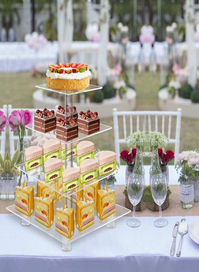 حامل كب كيك أكريليك، حامل عرض حلويات شفاف بقاعدة لحفلات الزفاف، والحفلات، وحفلات استقبال المولود، والتجمعات، مربع الشكل بأربعة طبقات، شفاف - Image 3