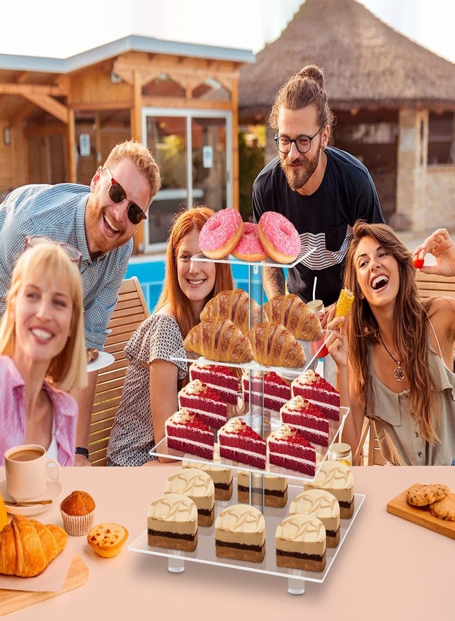 حامل كب كيك أكريليك، حامل عرض حلويات شفاف بقاعدة لحفلات الزفاف، والحفلات، وحفلات استقبال المولود، والتجمعات، مربع الشكل بأربعة طبقات، شفاف - Image 2