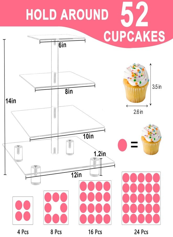 حامل كب كيك أكريليك، حامل عرض حلويات شفاف بقاعدة لحفلات الزفاف، والحفلات، وحفلات استقبال المولود، والتجمعات، مربع الشكل بأربعة طبقات، شفاف - Image 5