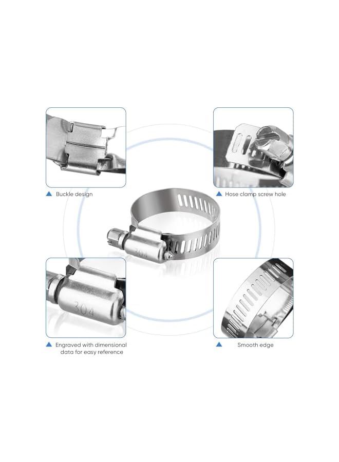 promass Hose Clamp Set - 1/4''–1-1/8'' 304 Stainless Steel Worm Gear Hose Clamps for Pipe, Intercooler, Plumbing, Tube and Fuel Line (40PCS) - Image 3
