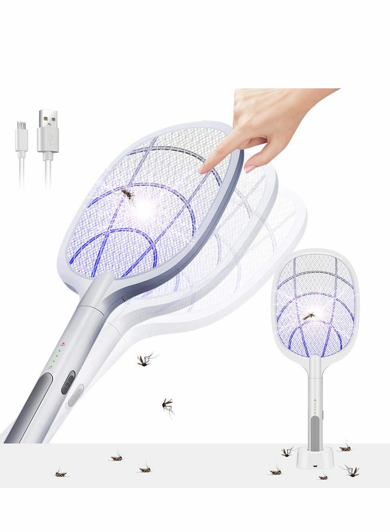 سيوسي 2 in 1 Bug Zapper, Rechargeable Electric Fly Swatter, Mosquito Lamp Fly Killer Insect Swatter 3000 Volt USB Rechargeable LED Purple Light Trapping Mosquitoes 3 Layers Safety Mesh Design - Image 1