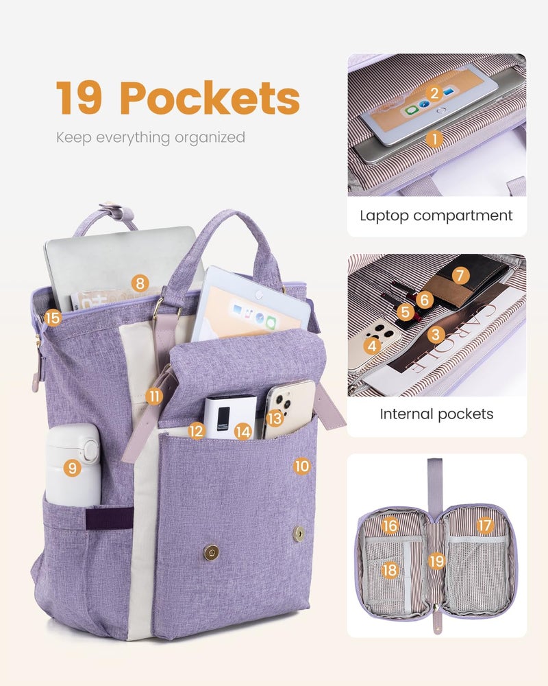 LOVEVOOK Laptop Backpack Purse for Women, Cute College School Backpack Bookbag For Teenager Girls, Teacher Nurse Bags Work Travel Backpack, Business Computer Laptop Bag Daypack, 15.6 Inch, Purple - Image 3