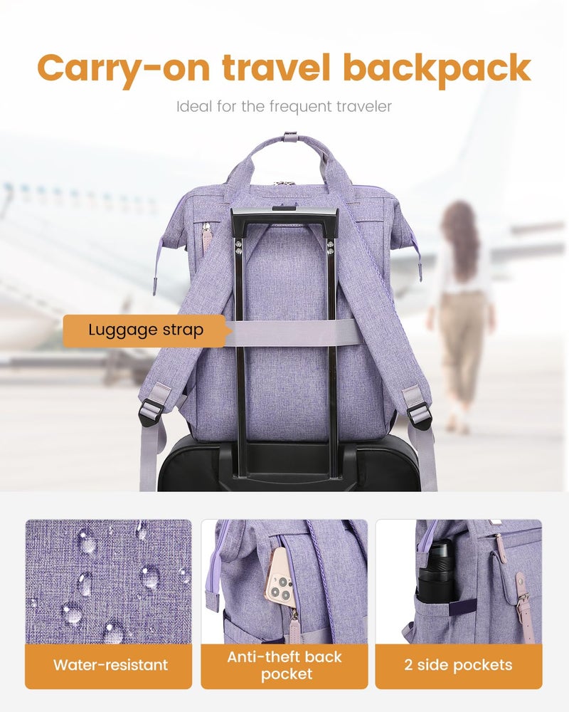 LOVEVOOK Laptop Backpack Purse for Women, Cute College School Backpack Bookbag For Teenager Girls, Teacher Nurse Bags Work Travel Backpack, Business Computer Laptop Bag Daypack, 15.6 Inch, Purple - Image 5