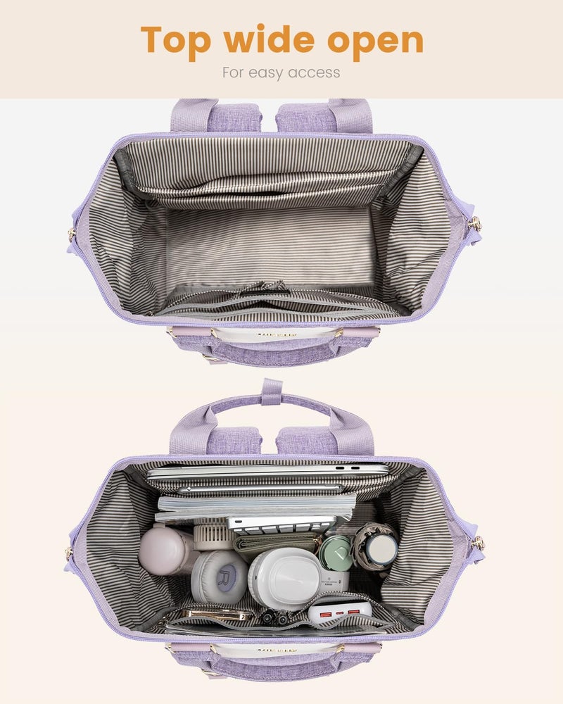 LOVEVOOK Laptop Backpack Purse for Women, Cute College School Backpack Bookbag For Teenager Girls, Teacher Nurse Bags Work Travel Backpack, Business Computer Laptop Bag Daypack, 15.6 Inch, Purple - Image 4