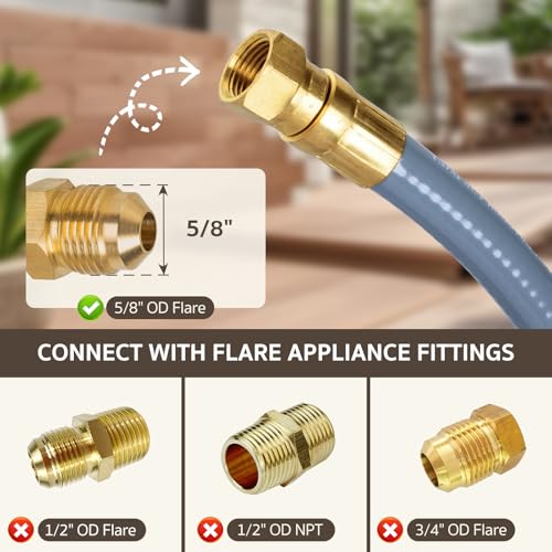 GASPRO 12 Feet 3/8" ID Natural Gas Hose, Low Pressure LPG Hose with Quick Connect, for Weber, Char-broil, Pizza Oven, Patio Heater and More - Image 4