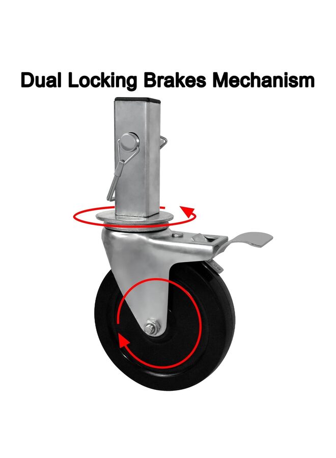 5 Inch Scaffolding Casters Wheels, 4 Pack Scaffold Caster with Dual Locking Brakes, Heavy Duty 440LBS Capacity per Wheel, Rubber Casters Square 1.25" (or 1 1/4") Stem - Image 4