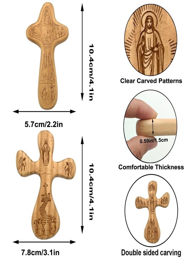 Goodangie00 2Pcs Handmade Wood Cross Fidget, Double-sided Carved Jesus Pocket Prayer Crucifix Spiritual Gift for Women Men Children Church Christian Religious Father's Day - Image 2